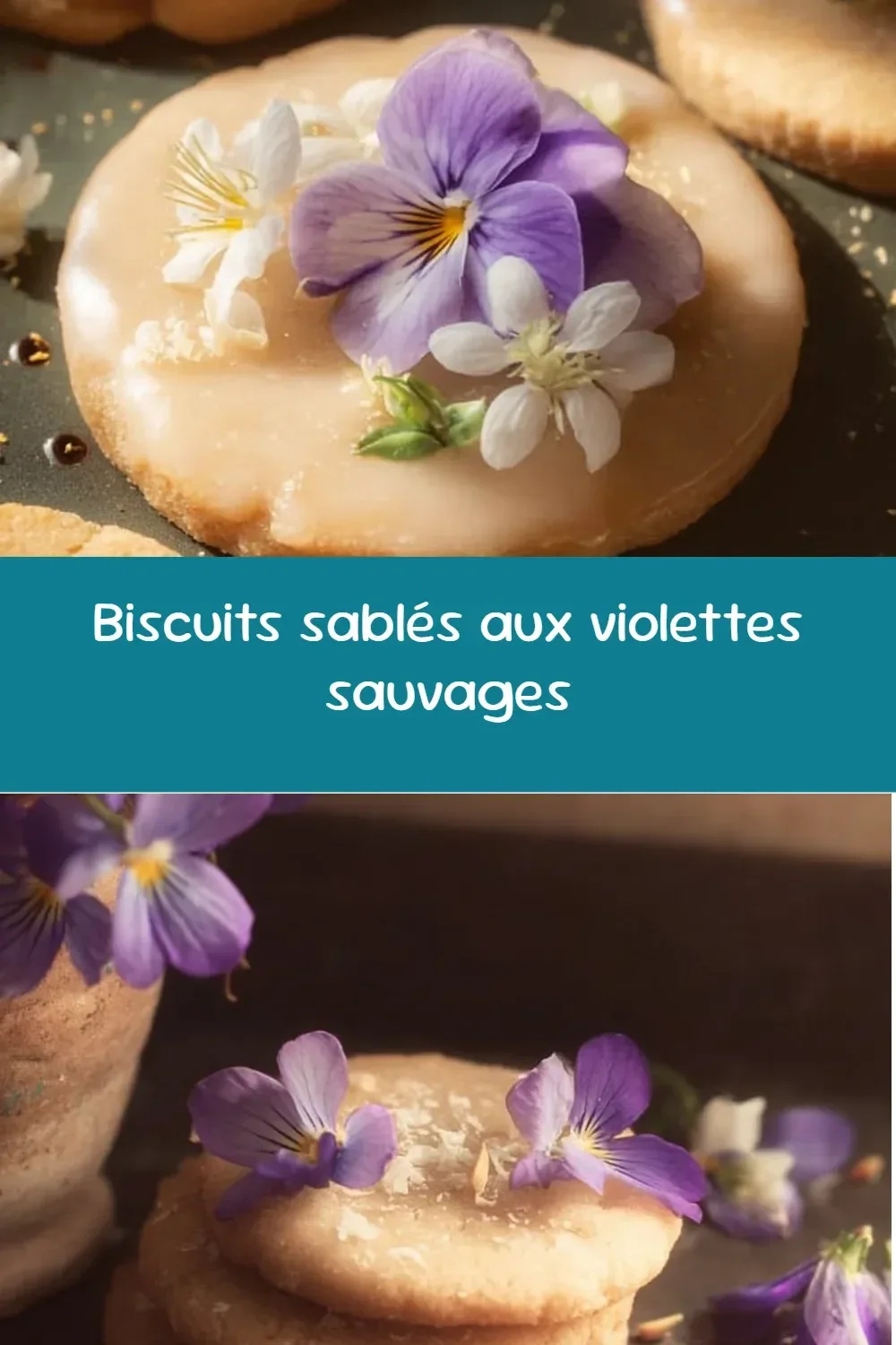 Biscuits sablés aux violettes sauvages, délicieux et raffinés.