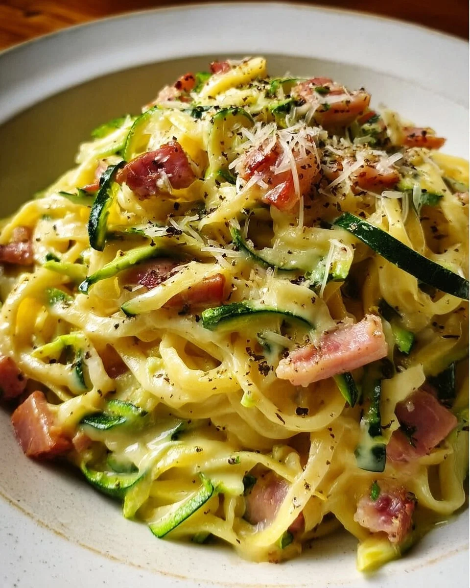Plat de carbonara légère aux courgettes, recette saine et délicieuse