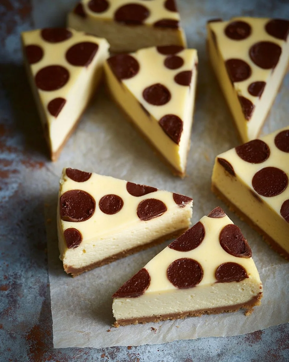 Cheesecake Polka Dot au Chocolat, dessert élégant avec motifs et saveurs riches.