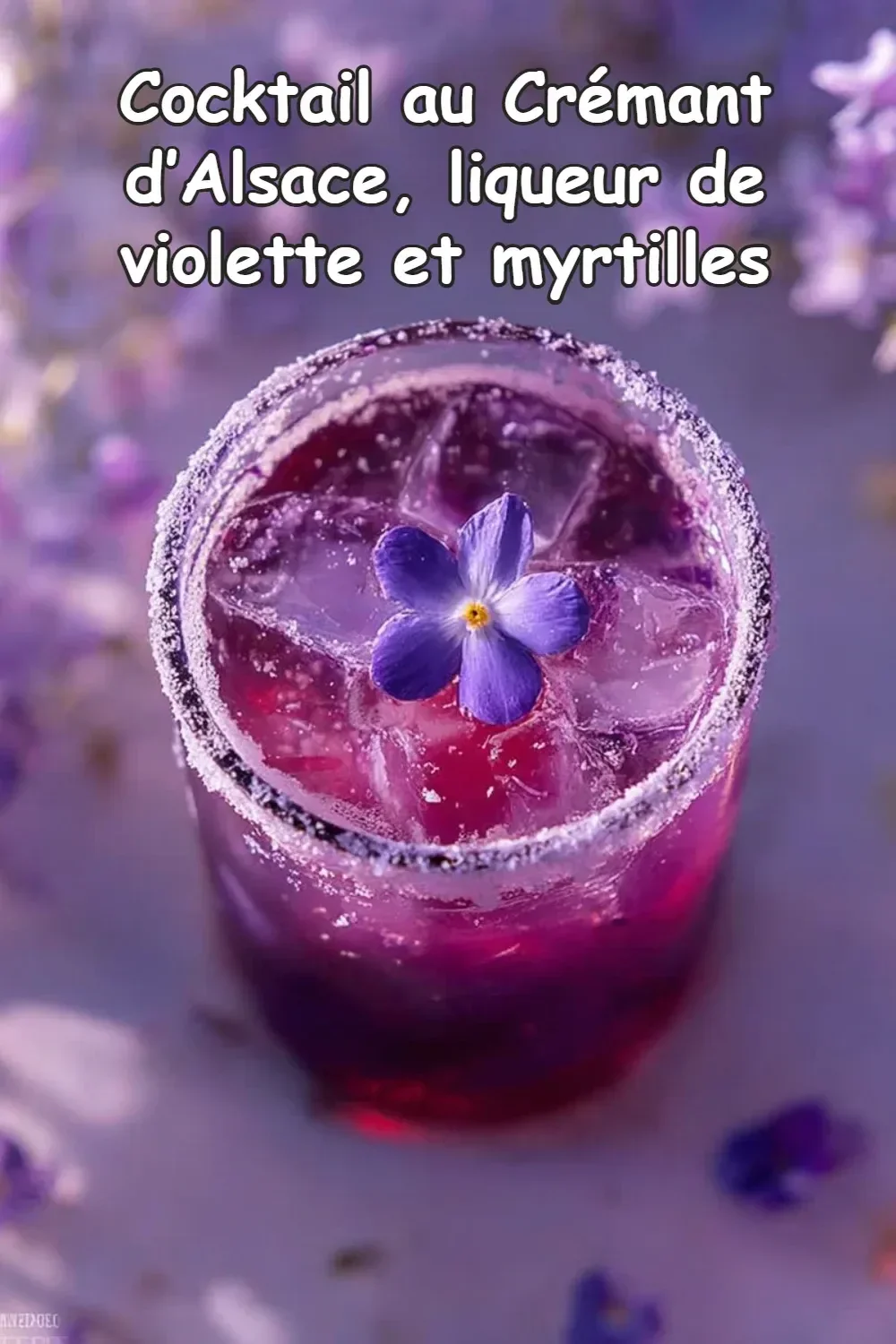 Cocktail au Crémant d'Alsace avec liqueur de violette et myrtilles