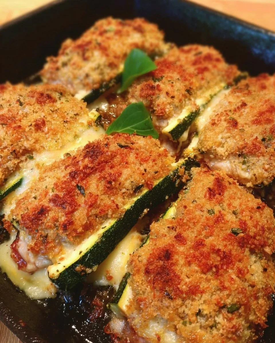 Cordon-bleu de courgette croustillant et appétissant sur une assiette.