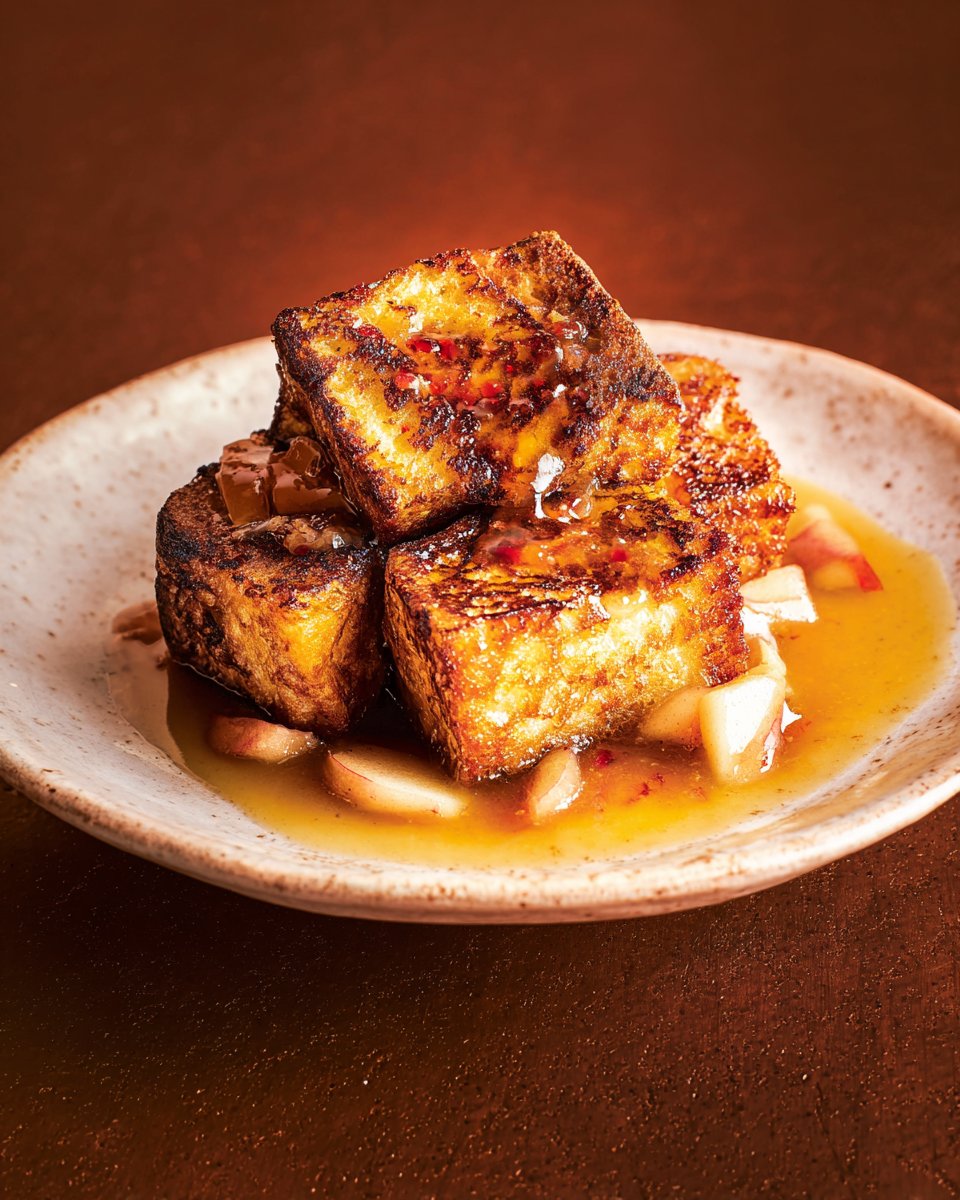 Cubes de pain perdu, sauce aux pommes et au brandy | RICARDO