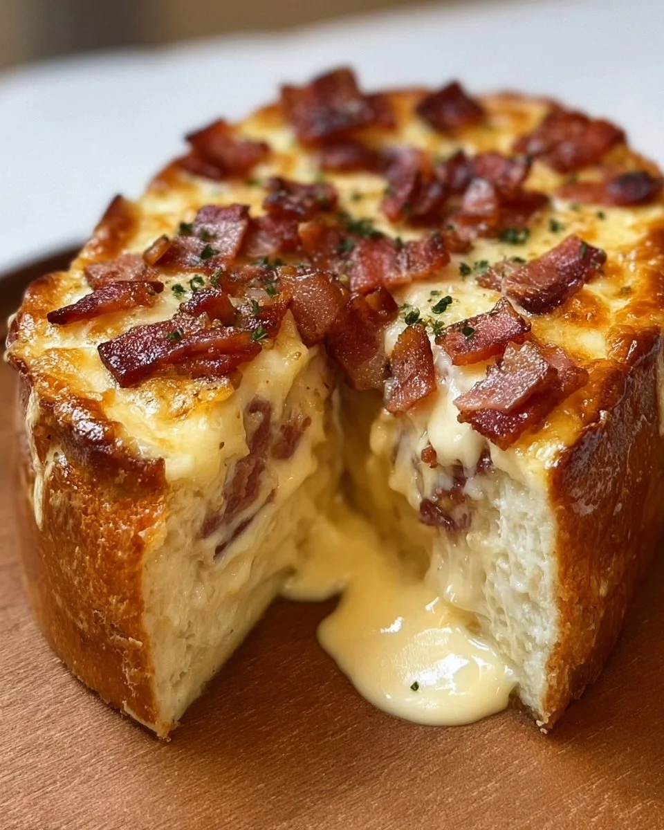 Gâteau Camembert Lardons doré et appétissant sur une assiette
