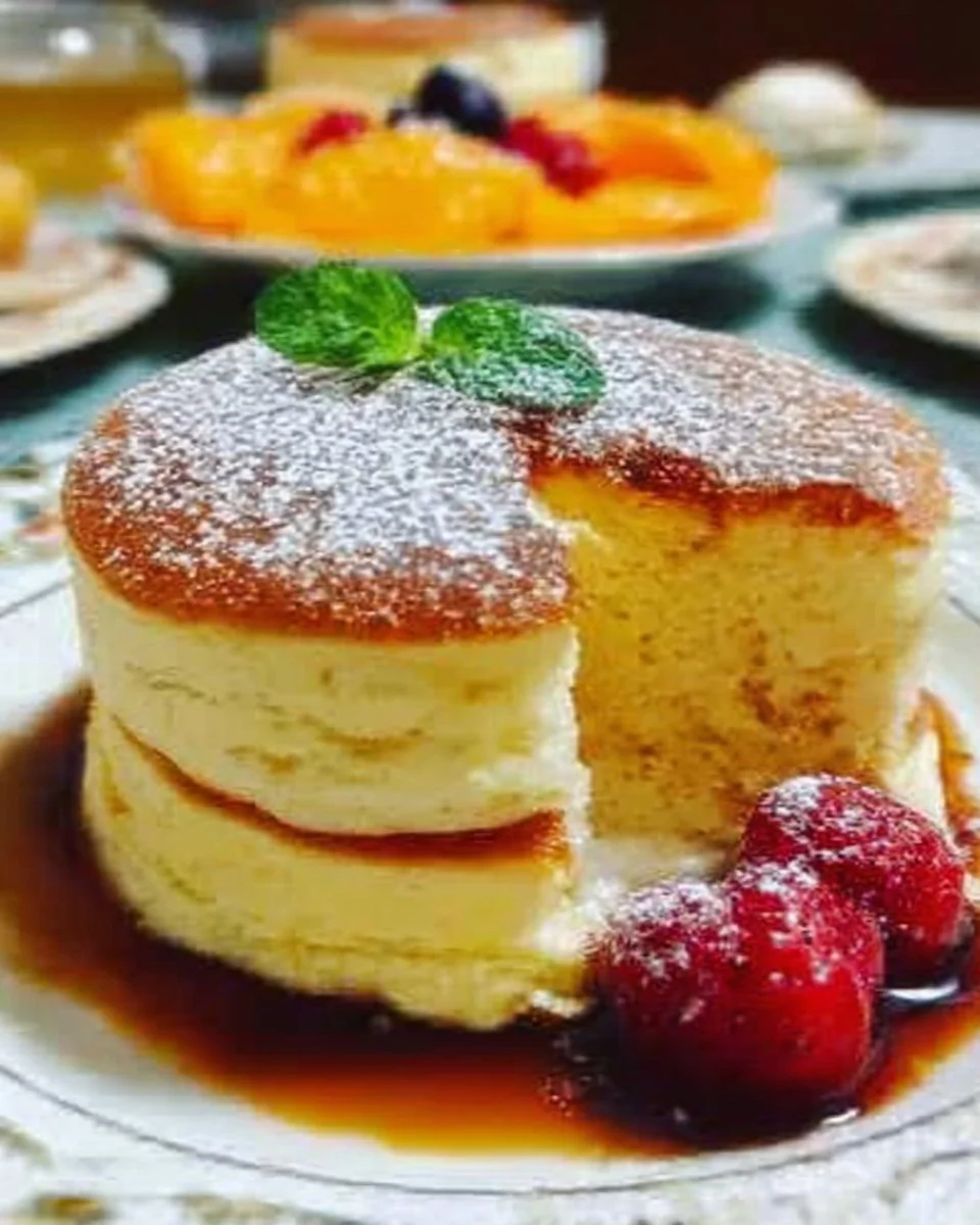 Pancakes Japonais Soufflés moelleux et aérés sur une assiette