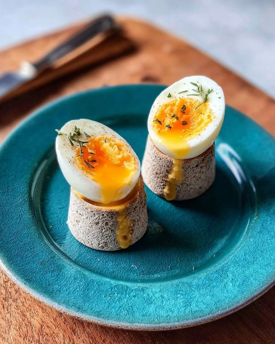 Oeuf à la coque servi avec des mouillettes de pain