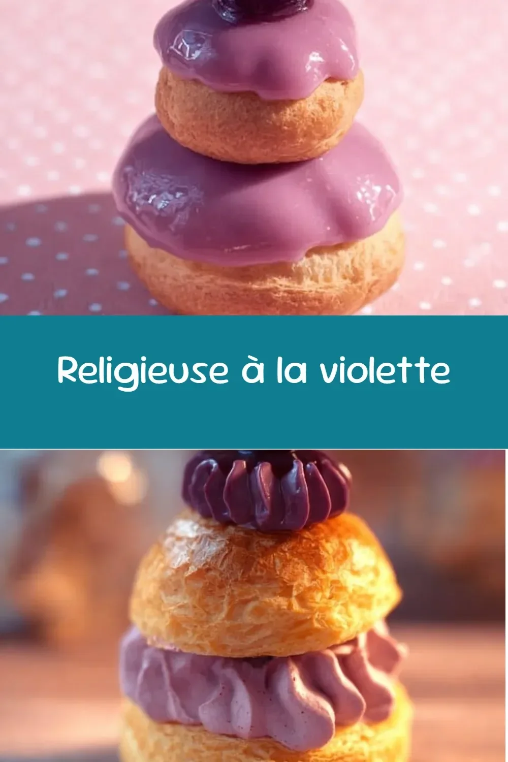 Religieuse à la violette, un dessert sucré décoré de crème violette.