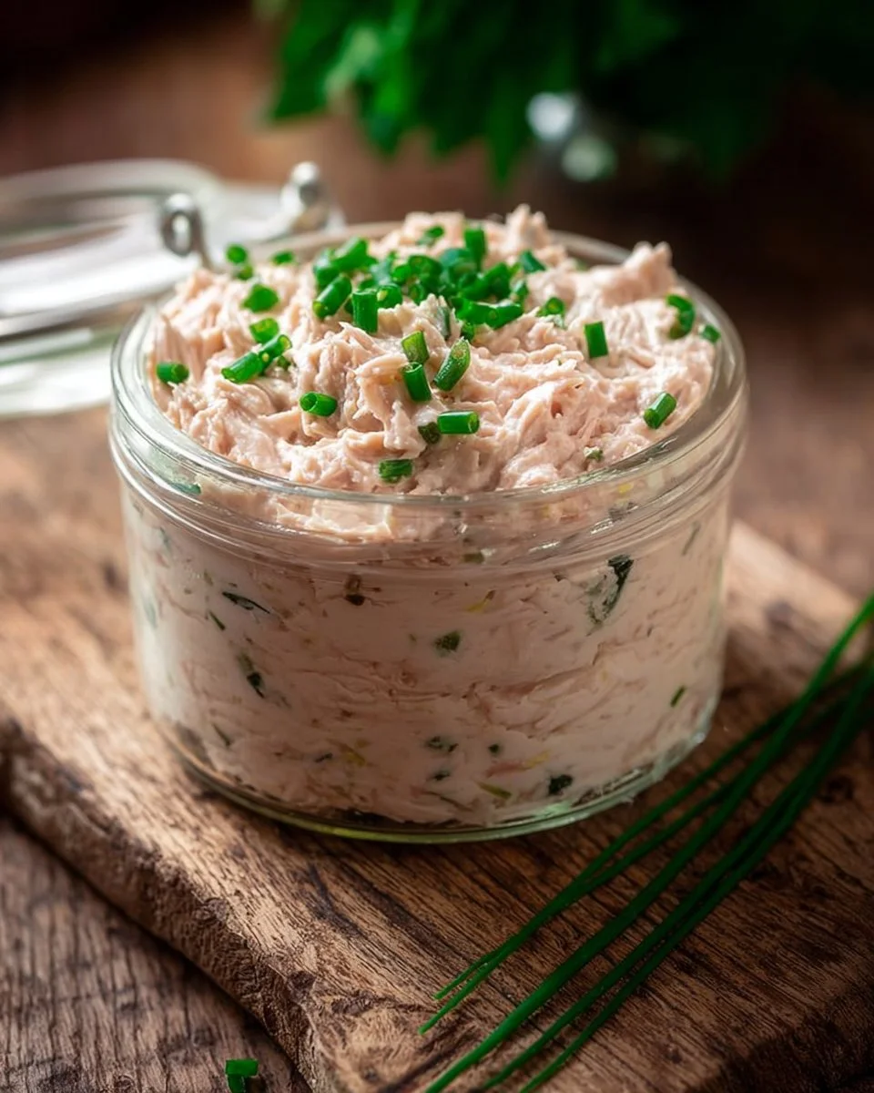 Tartinade au thon servie sur du pain frais, idéale pour l'apéritif