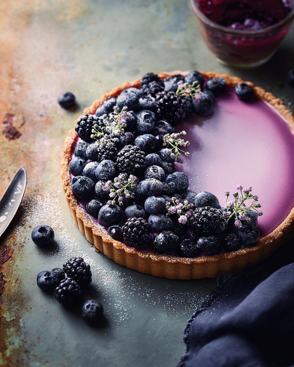 Tarte Sablée à la Panna Cotta de Myrtilles et de Mûres