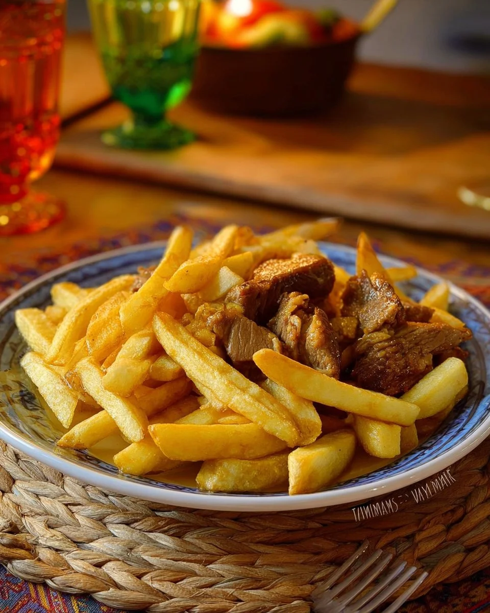 Agneau frites savoureux avec pommes de terre croustillantes