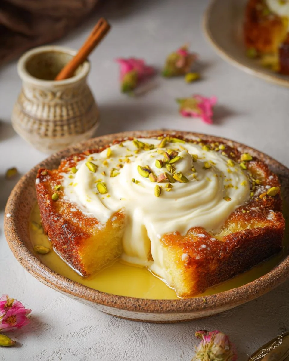 Basboussa with Cream and Sweetened Condensed Milk