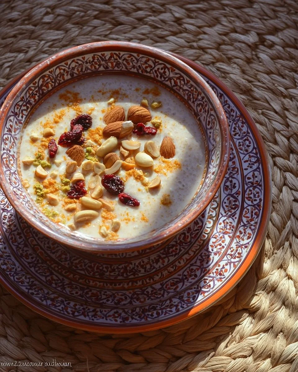 Bowl of bouillie de talbina made with barley flour