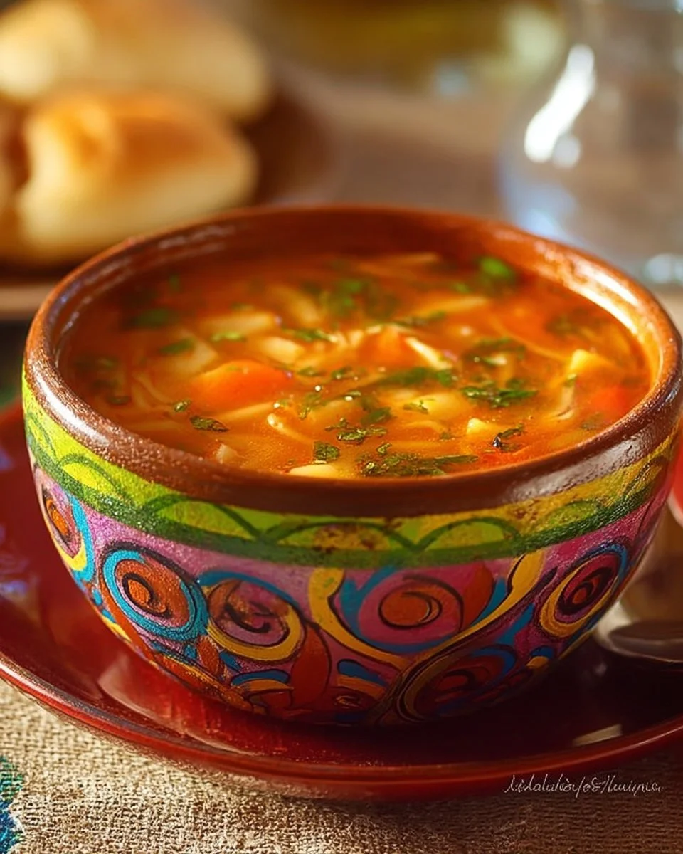 Chorba traditionnelle servie dans un bol, garnie d'herbes fraîches.