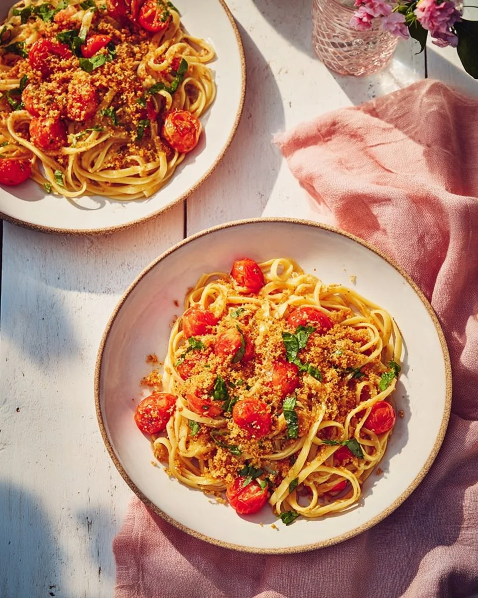 Fettuccine with anchovies and tuna