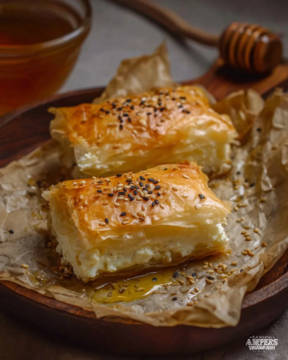 Feuilleté à la feta, miel et sésame