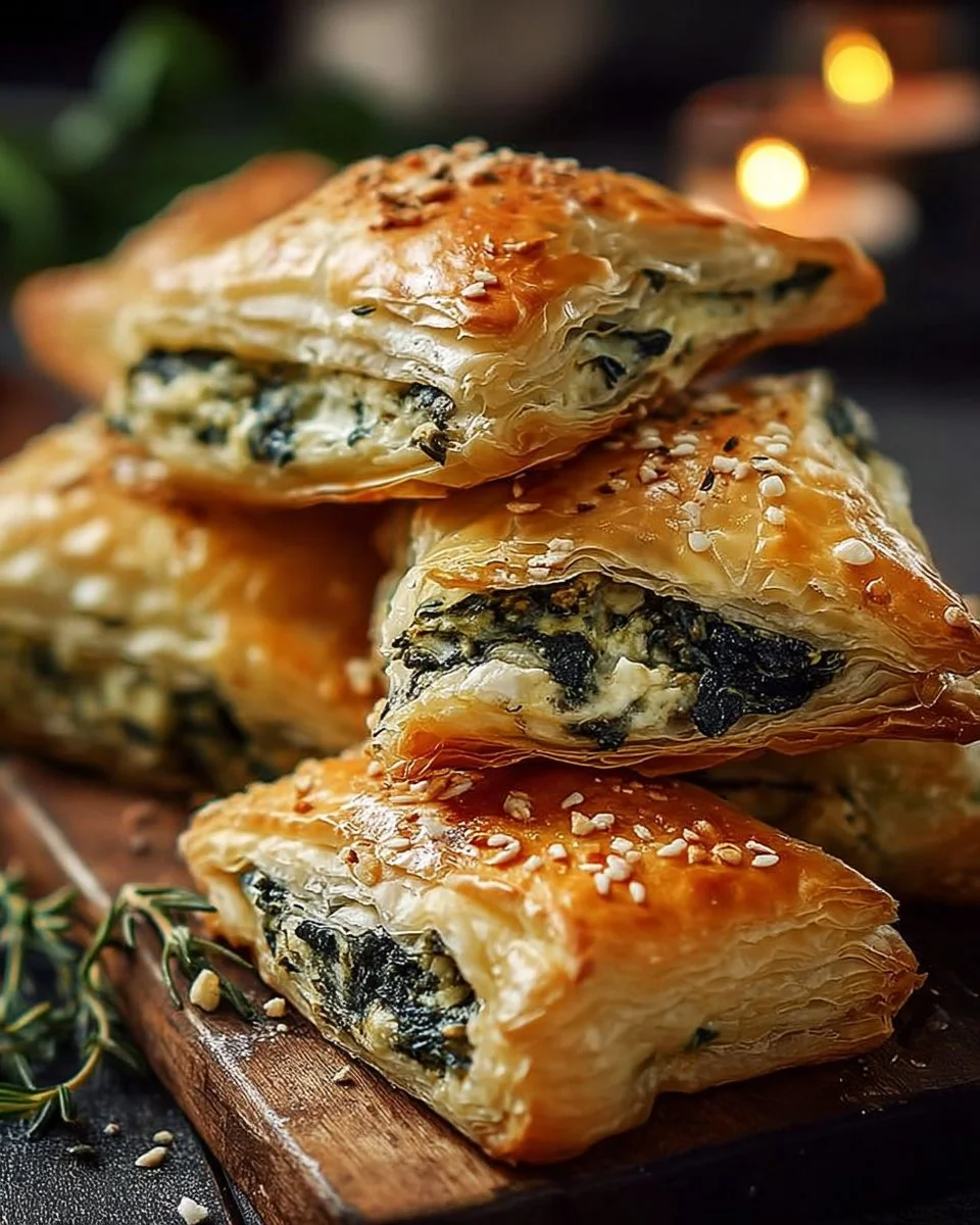 Mini puff pastries with spinach and feta