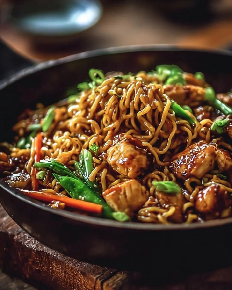 Nouilles sautées au poulet caramélisé