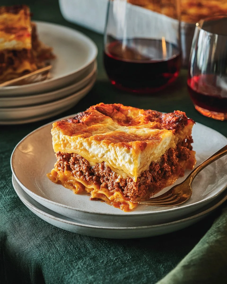 Pastitsio: un plat grec traditionnel de pâtes, viande et béchamel.