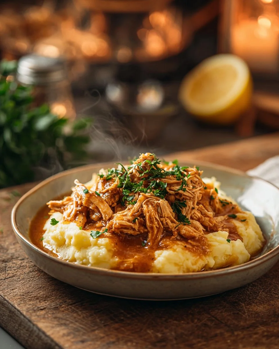Shredded Chicken Sauce with Mashed Potatoes