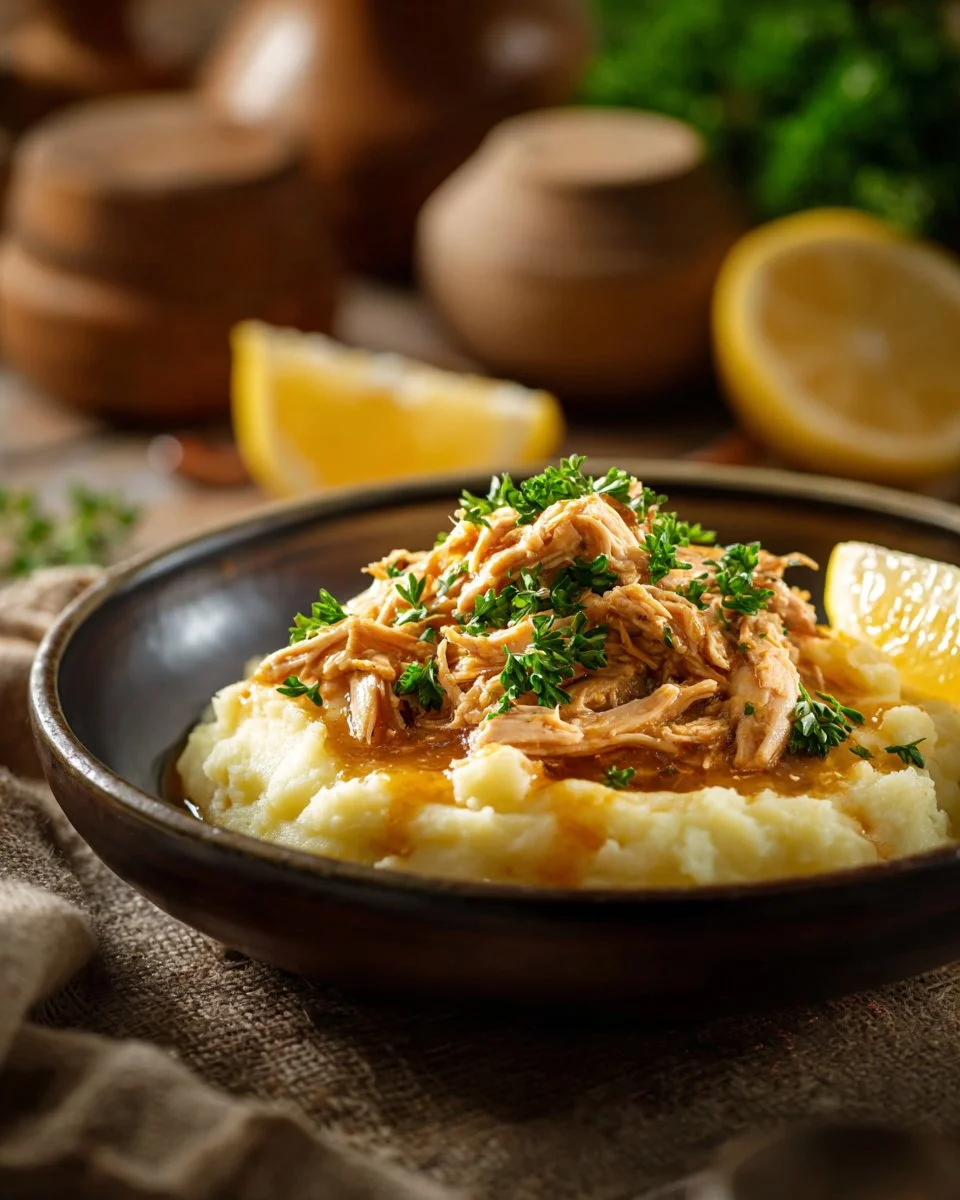 Shredded Chicken Sauce with Mashed Potatoes