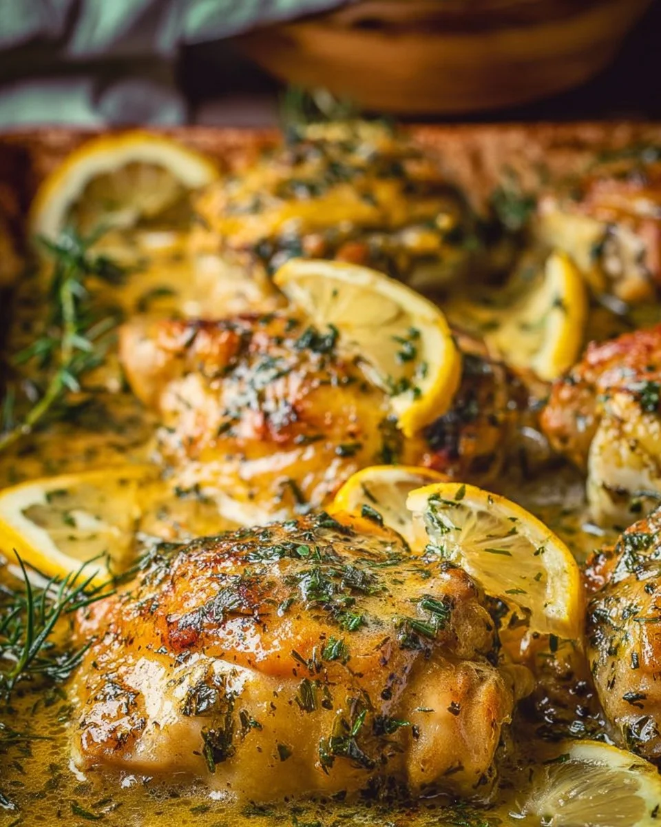 Poulet rôti au citron, ail et origan servi avec des herbes fraîches