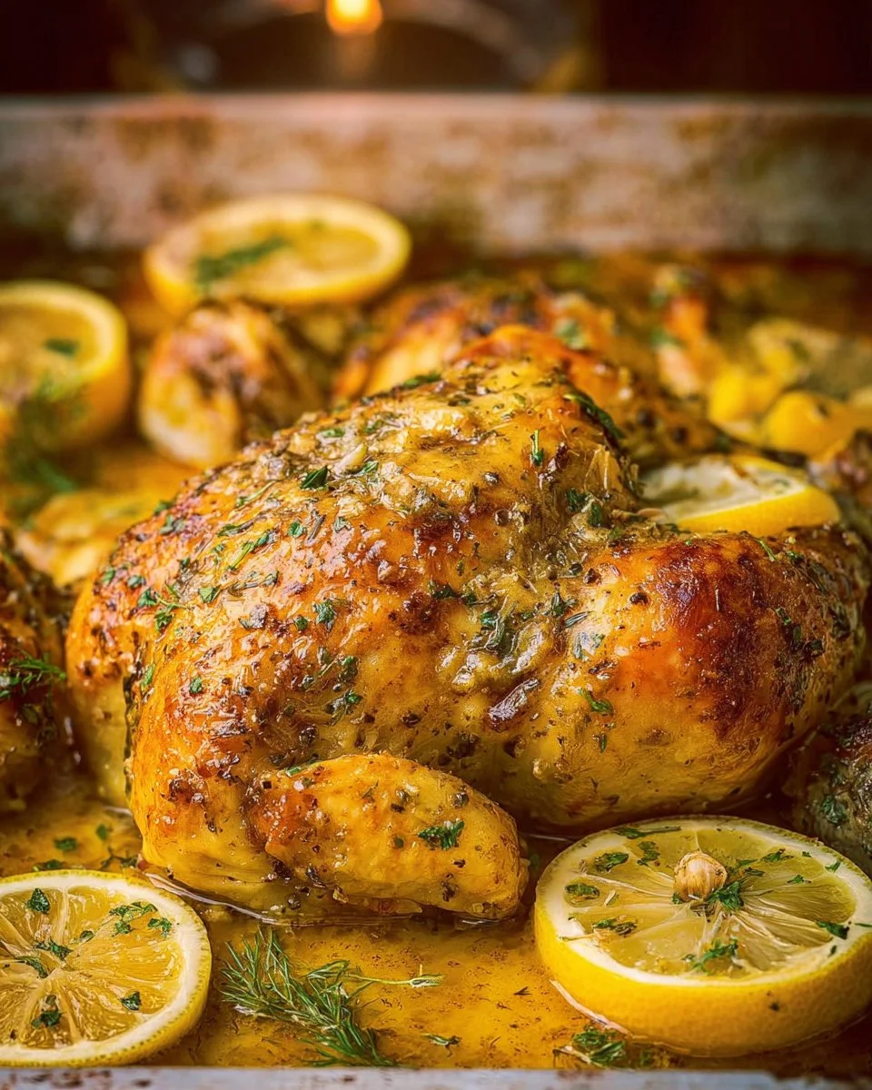 Poulet rôti au citron, ail et origan