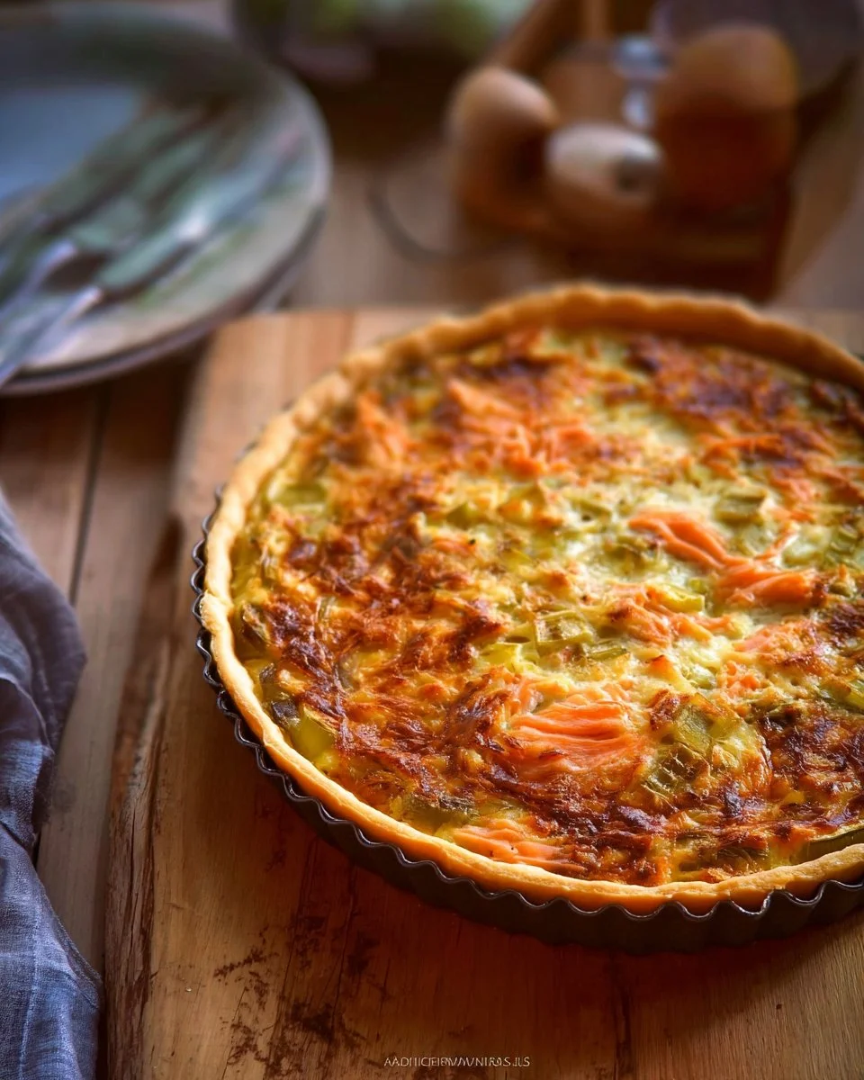 Quiche aux poireaux et saumon fumé