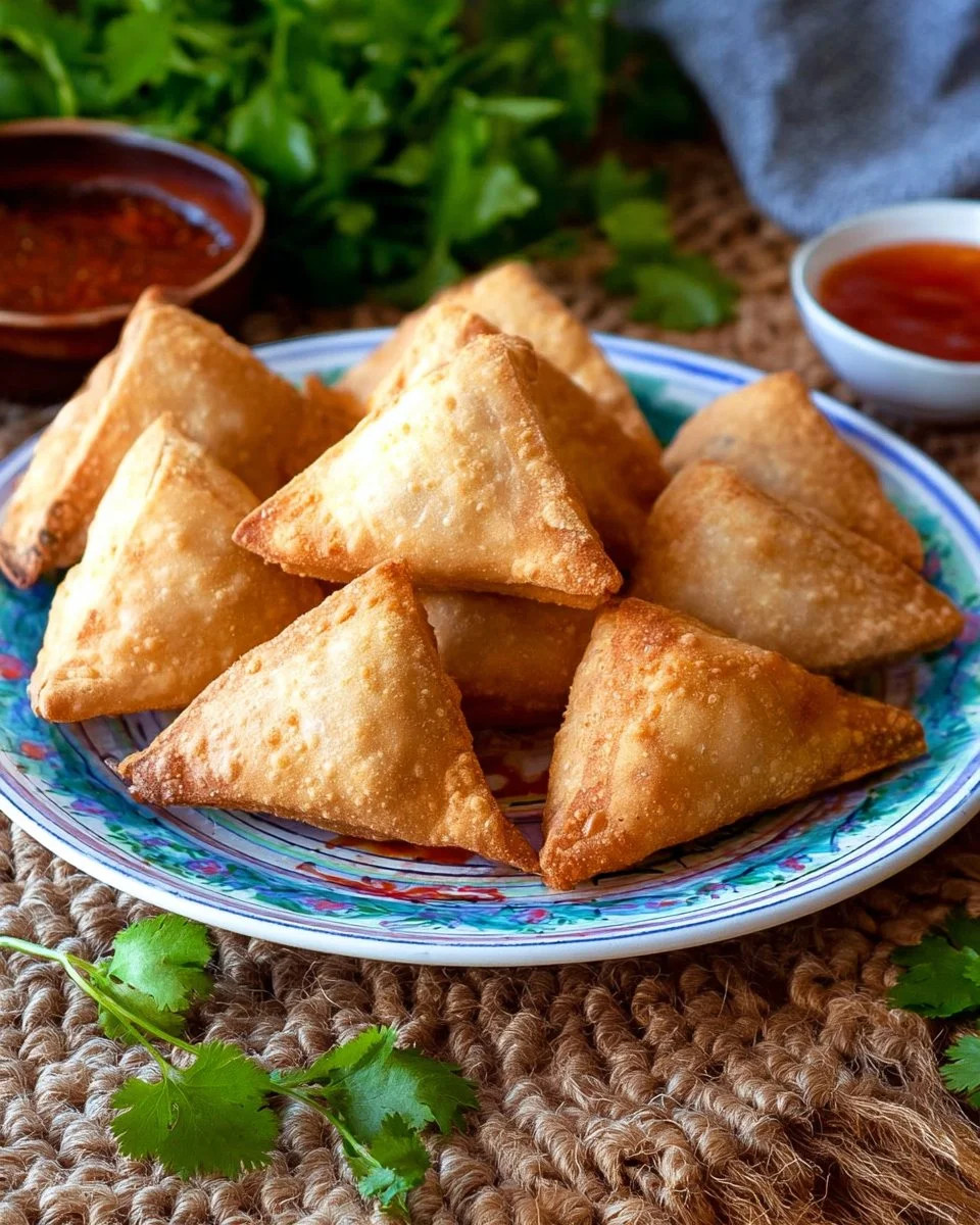 Samosas de crevettes croustillants à la mode empanada, garnis d'épices savoureuses.