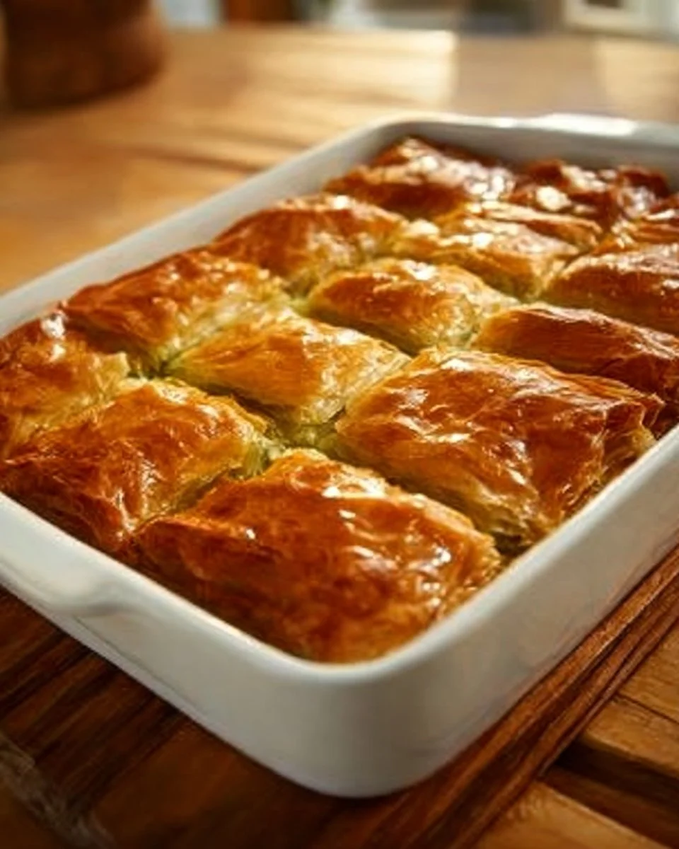 Tarte grecque aux épinards, Spanakopita, servie chaude et dorée.