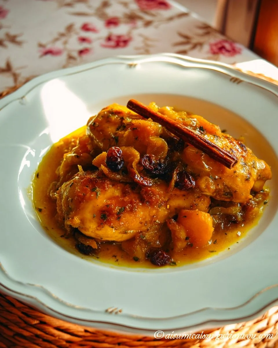 Tagine de poulet aux oignons et raisins secs
