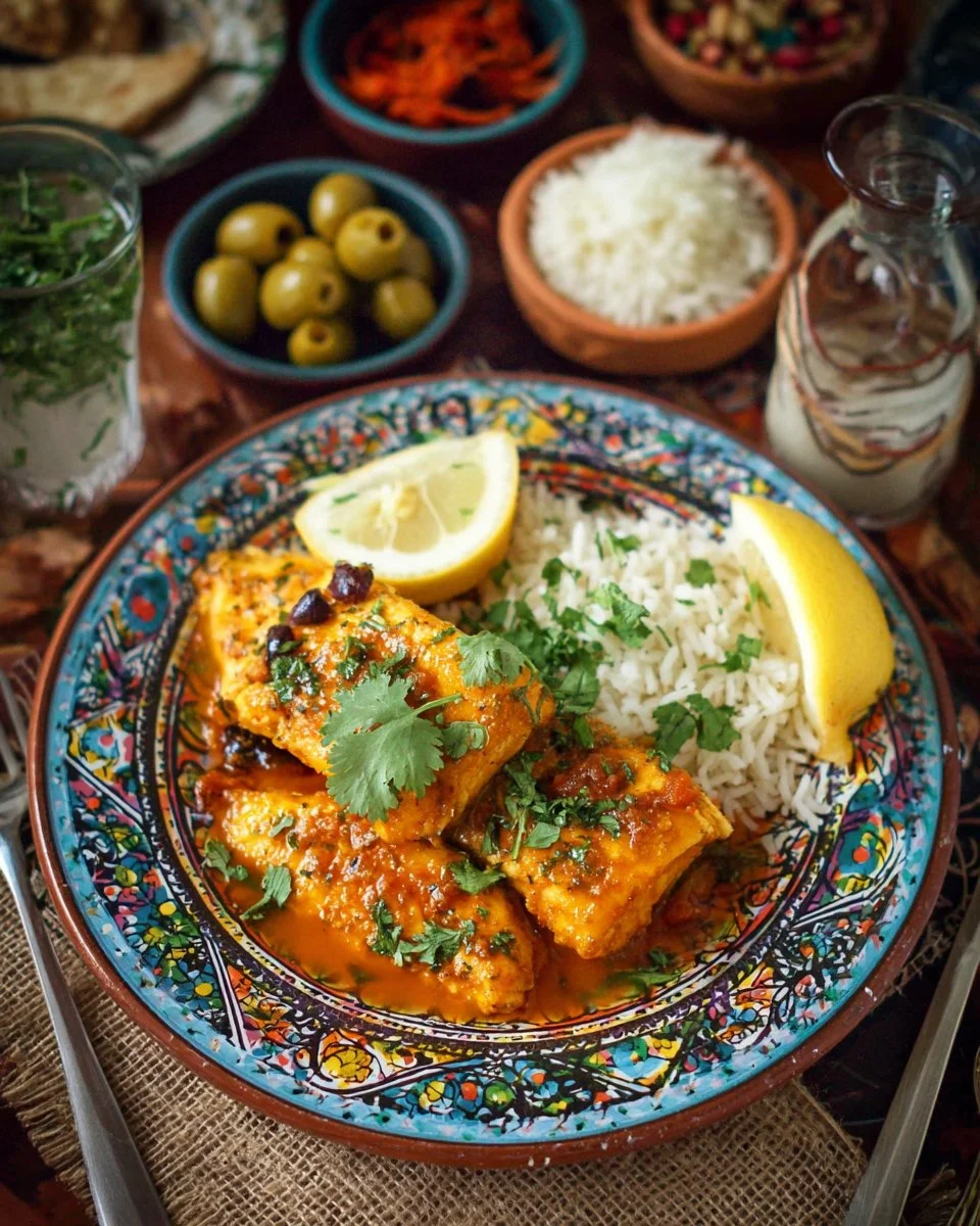 Talle de thon poêlé à la chermoula avec garniture de légumes frais.
