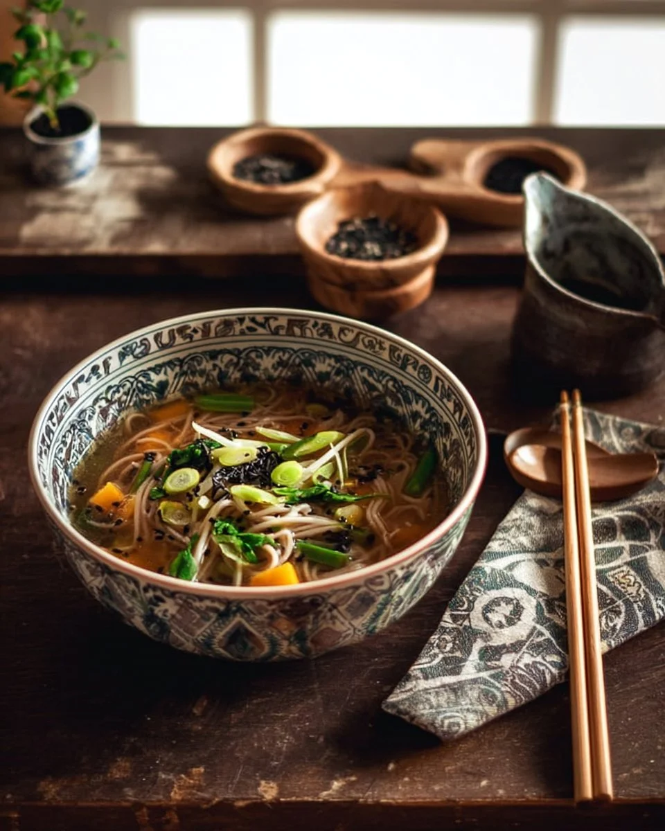 Bouillon de légumes et nouilles au Miso