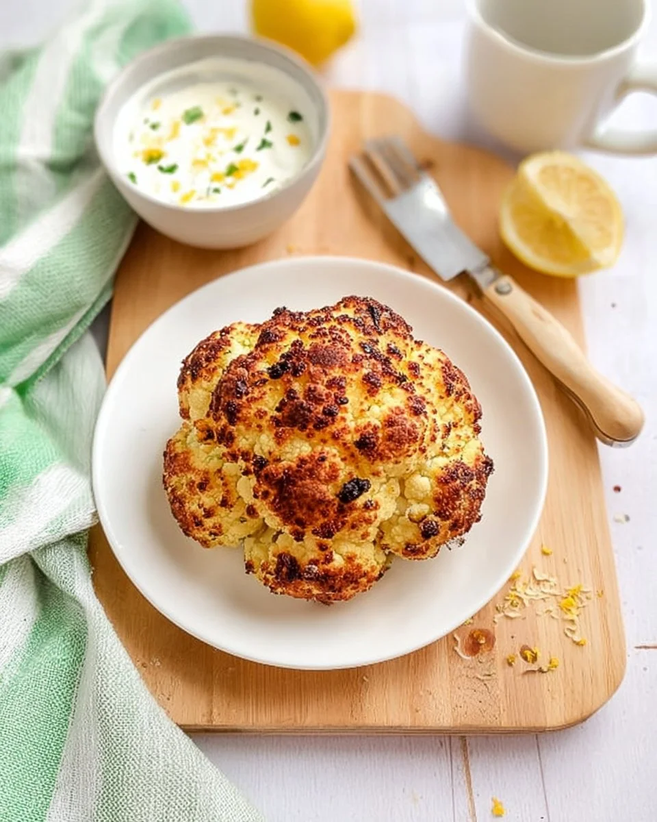 Chou-fleur rôti entier avec sauce au yaourt, citron et feta