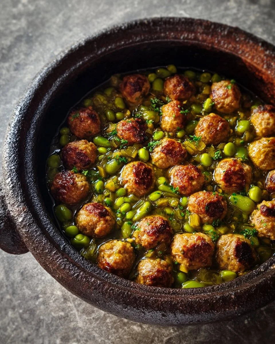 Kefta Tagine with Peas and Fava Beans