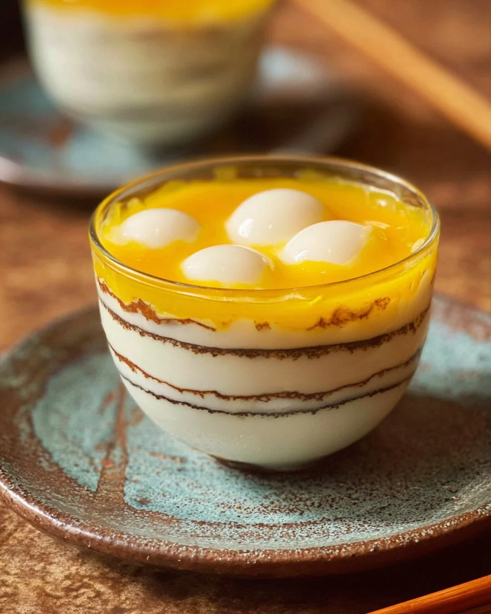 Perles de japon au lait de coco et coulis de mangue