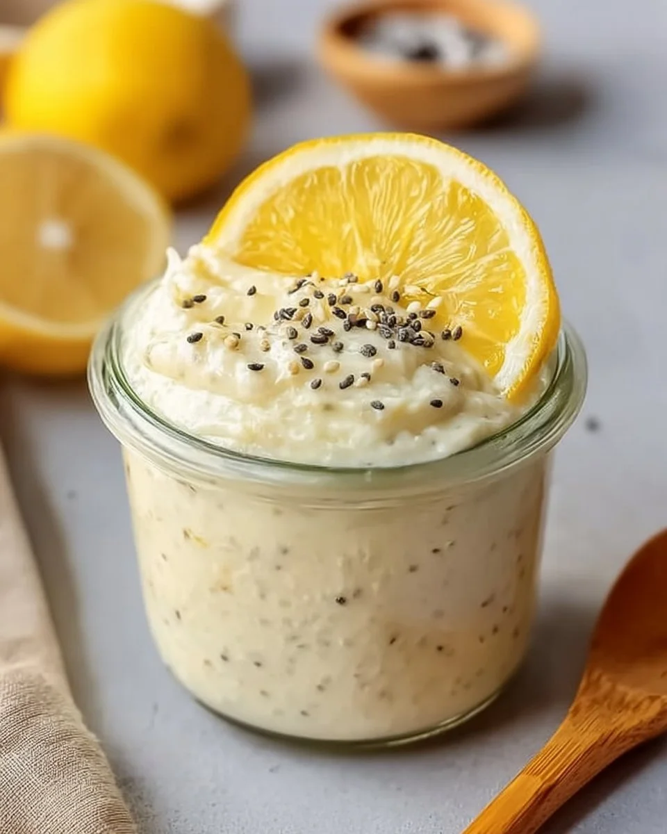 Porridge froid et protéiné au citron dans un bol garnie de fruits