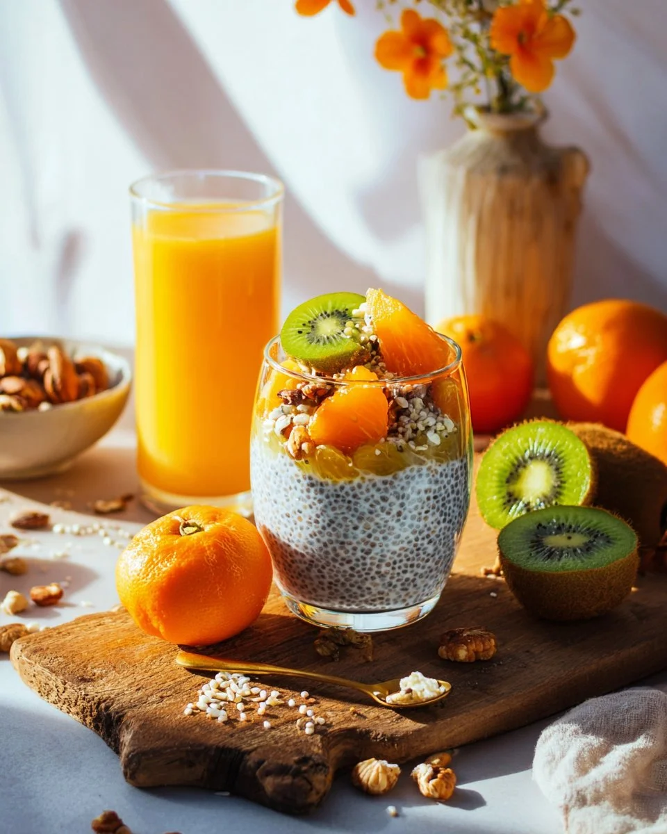 Pudding de graines de chia avec des fruits frais colorés