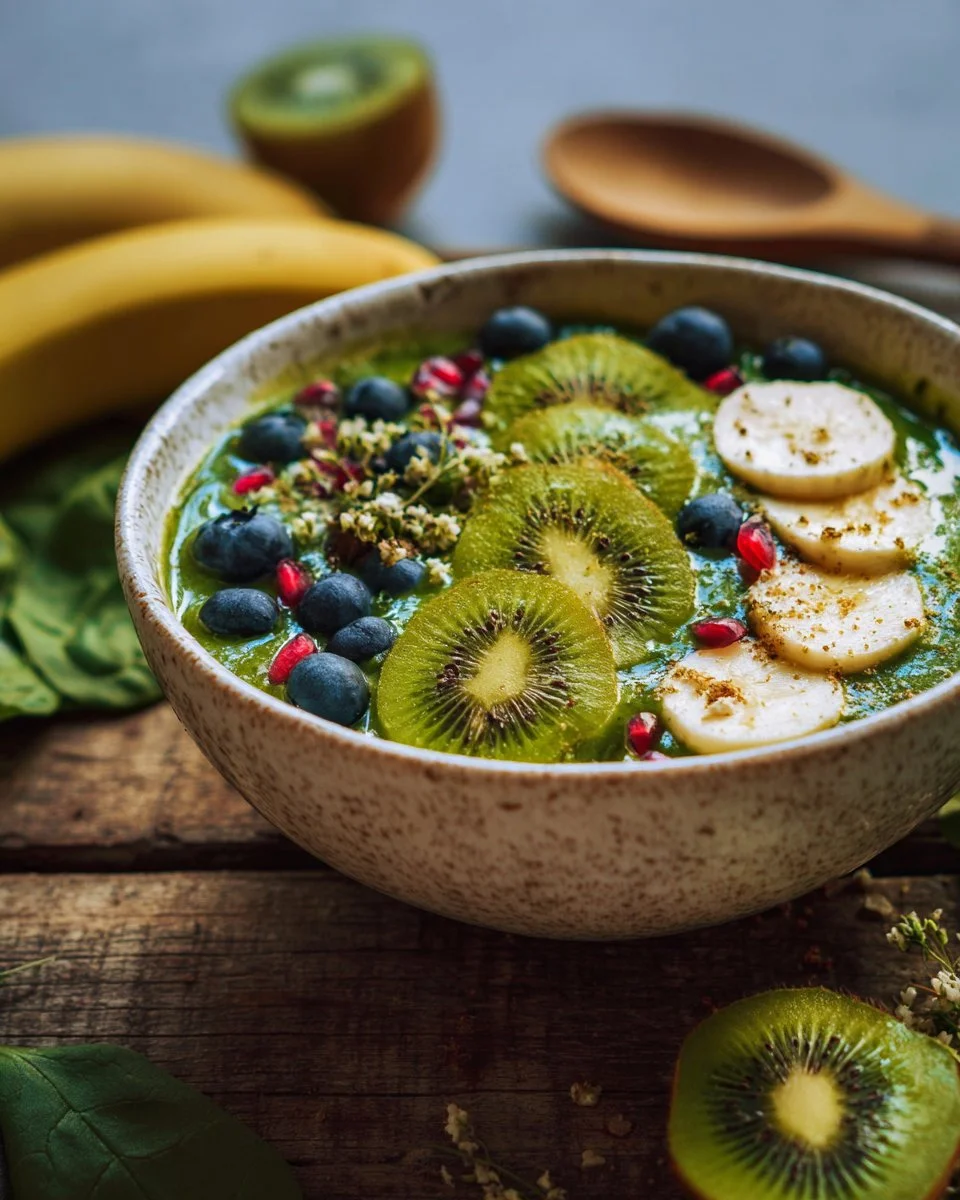 Smoothie vert - bol : banane, épinards et kiwis