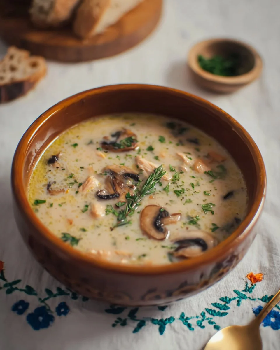 Soupe au poulet et champignons