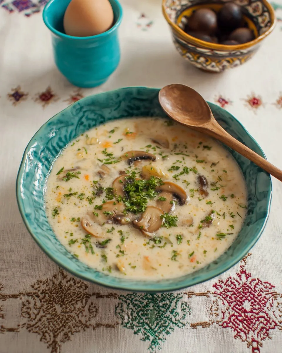 Soupe au poulet et champignons
