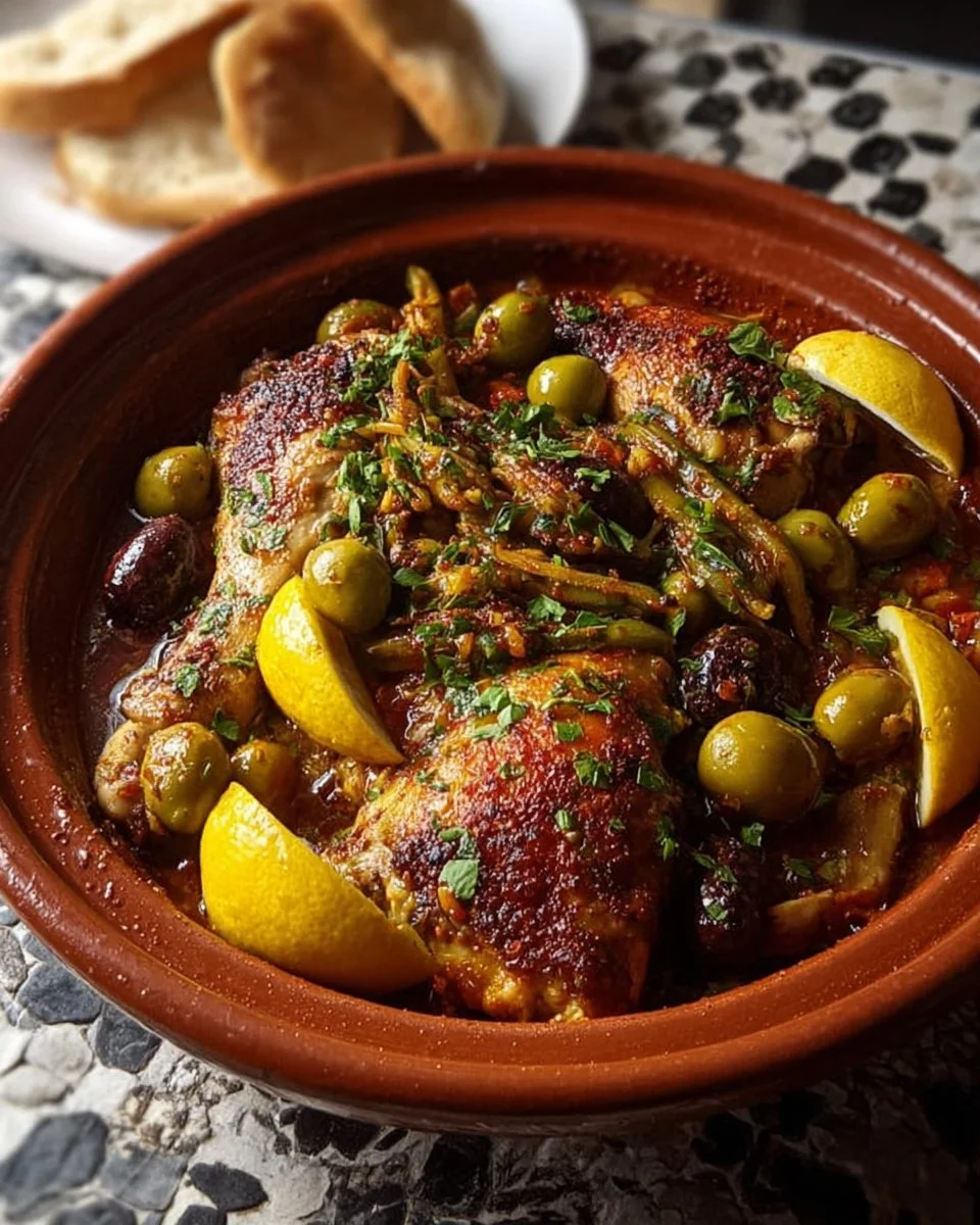 Tajine de poulet aux olives et citron confit