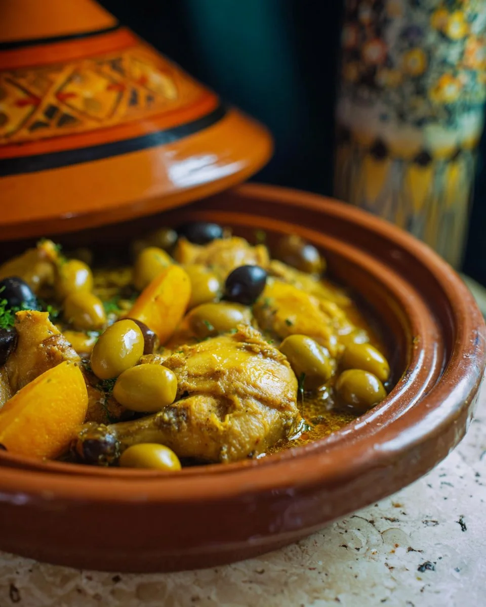Tajine de poulet aux olives et citron confit