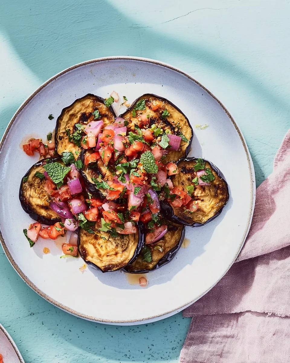 Aubergines grillées et salsa relevée