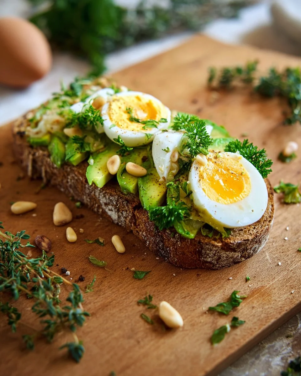 Recette de toast aux œufs et avocat sur une assiette
