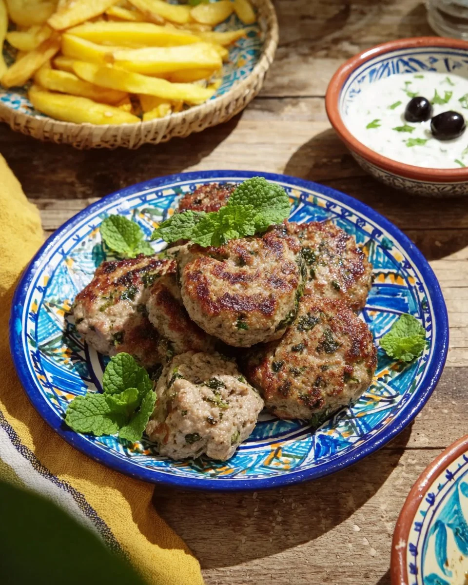 Biftekia au four, plat traditionnel grec, prêt à servir.