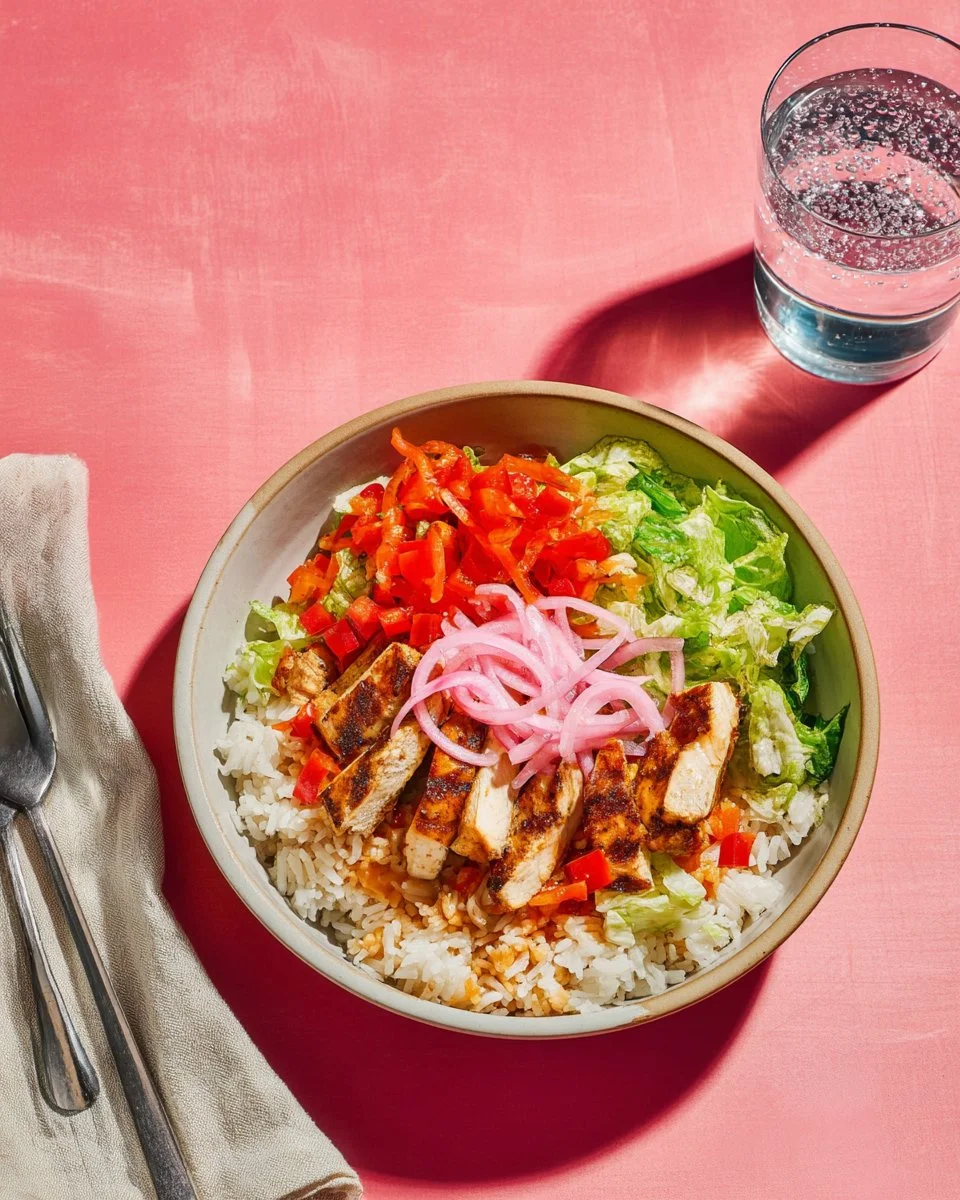 Bol de tacos de porc Tex-Mex et riz au citron