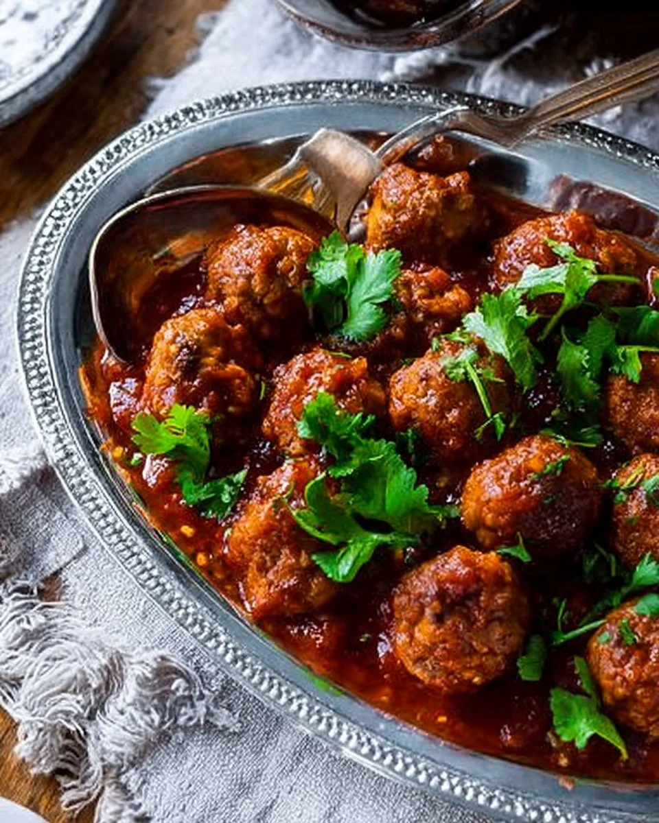 Boulettes d'agneau servies avec sauce harissa aigre-douce