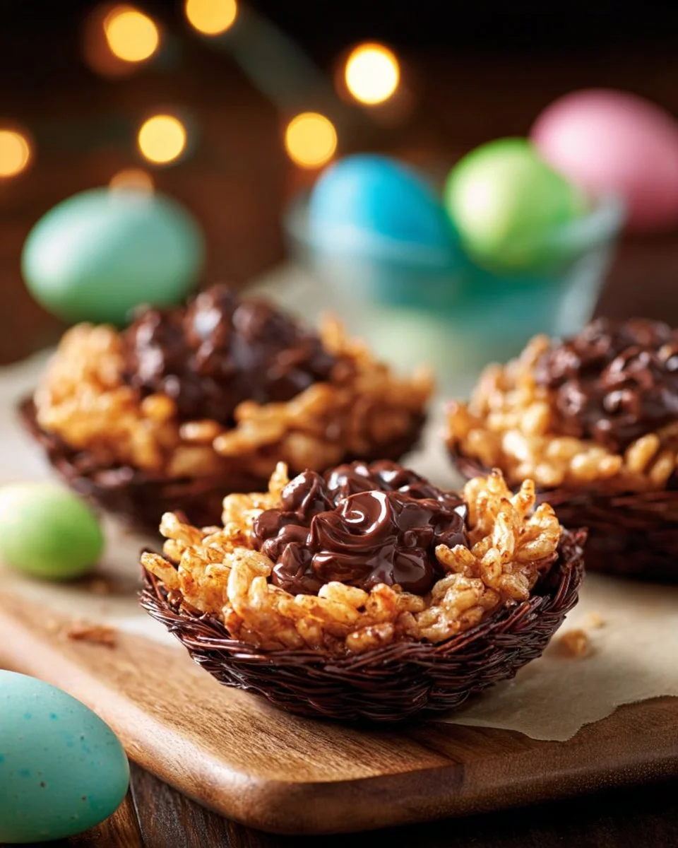Crispy chocolate and puffed rice nests