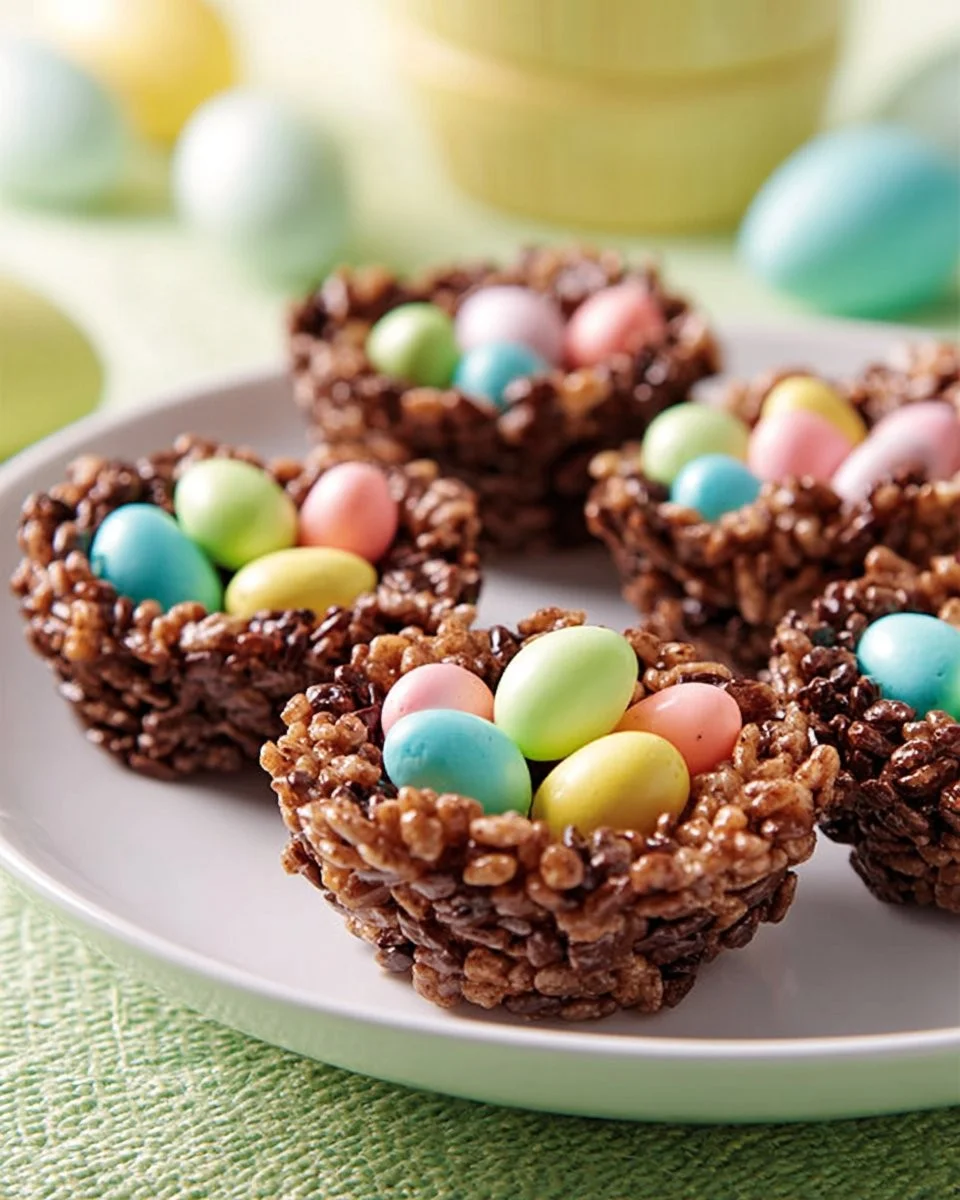 Crispy chocolate and puffed rice nests
