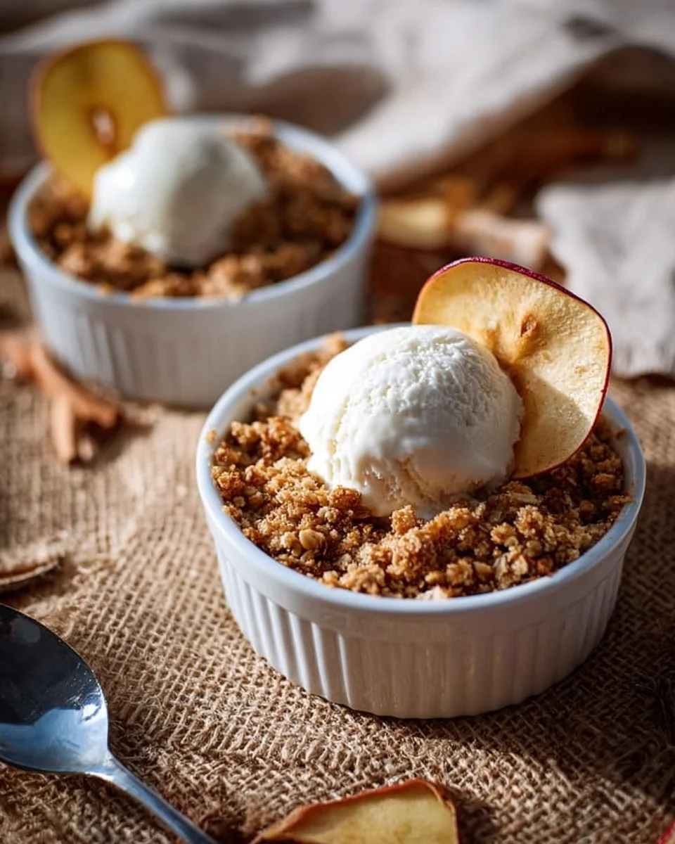 Croustillant de pommes doré avec des morceaux de pommes caramélisées.