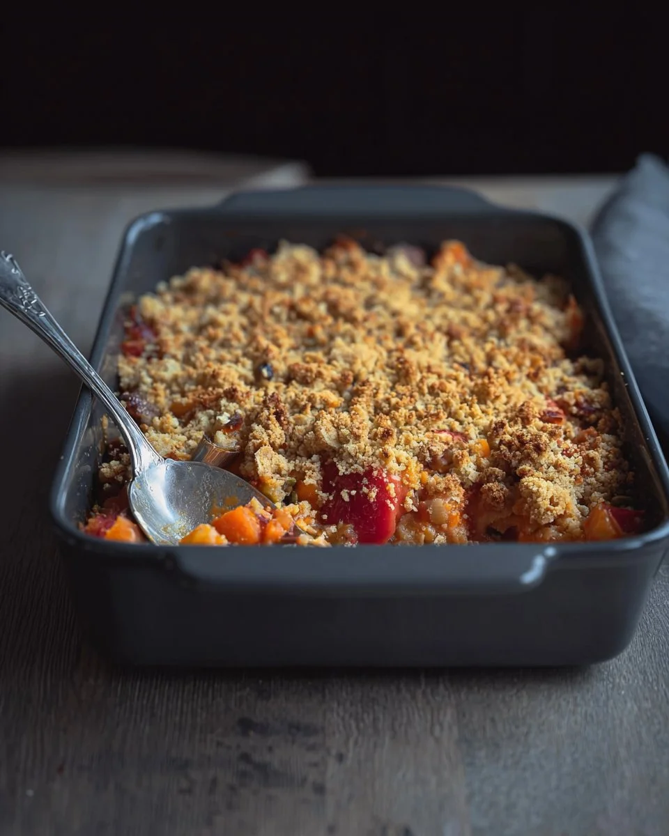 Crumble salé de légumes au chorizo, plat savoureux et réconfortant